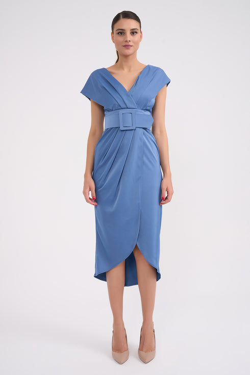 Pleated Thick Waist Belt Detailed Dress